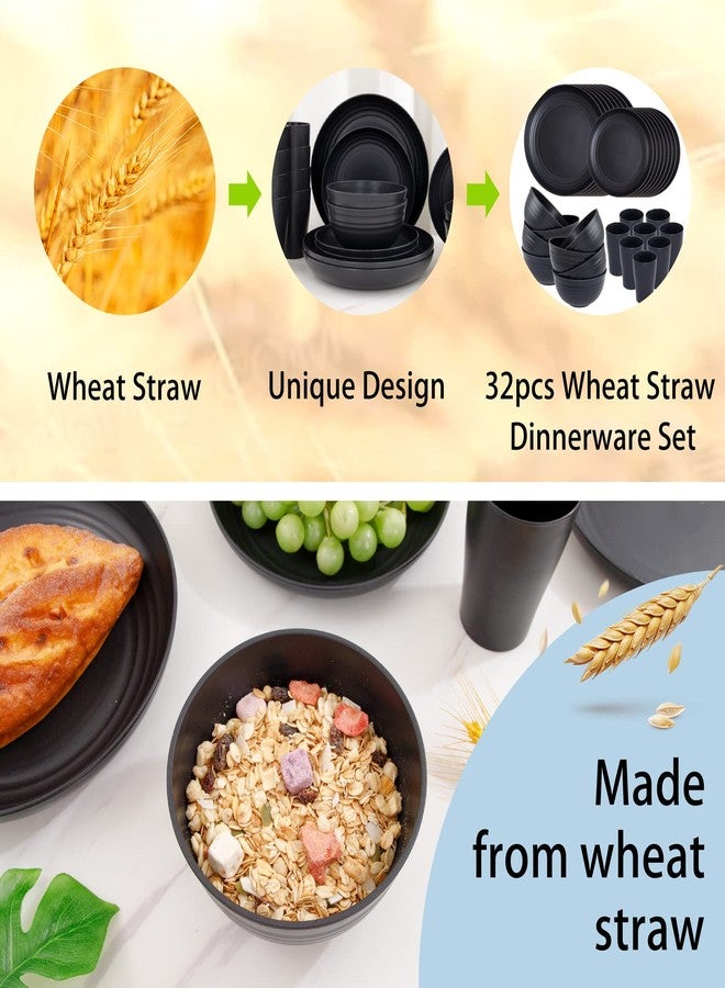 Supernal Wheat Straw Dinnerware Sets,Plates and Bowls Set, Dish Sets for 8, Unbreakable Plate for 8 Dishwasher Safe,Reusable Dinnerware Black-16pcs Plates, 8pcs Bowls, 8pcs Cups. - Image 4